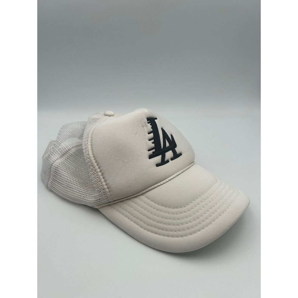 Nissun LA Trucker Hat White Mesh Snapback Baseball Cap Embroidered Logo
